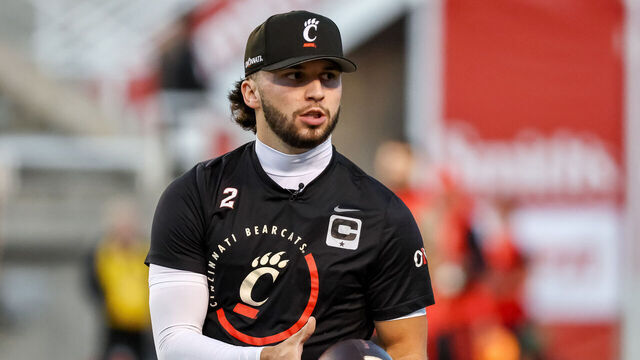 SALT LAKE CITY, UT - NOVEMBER 1: Brendan Sorsby #2 of the Cincinnati Bearcats warms up before the game between Cincinnati Bearcats and Utah Utes at Rice-Eccles Stadium on November 1, 2025, in Salt Lake City, UT.