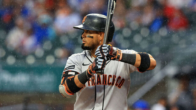 ATLANTA, GA - JUNE 16: Luis Arraez (1) of the San Francisco Giants bats in the first inning of the Tuesday evening MLB game between the Atlanta Braves and the San Francisco Giants on June 16, 2026 at Truist Park in Atlanta, Georgia.