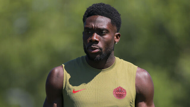 VANCOUVER, BRITISH COLUMBIA - JUNE 17: Alphonso Davies #19 of Canada during a training session one day ahead of the FIFA World Cup 2026 Group B match between Canada and Qatar at National Soccer Development Centre on June 17, 2026 in Vancouver, British Columbia.