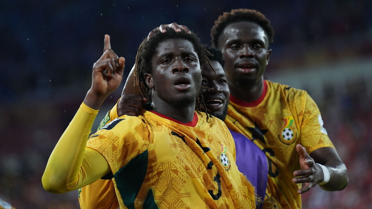 TORONTO, CANADA - JUNE 17: Caleb Yirenkyi (3) of Ghana celebrates after scoring a goal during 2026 FIFA World Cup First Stage Group L match between Ghana and Panama at Toronto Stadium (BMO Field) in Toronto, Ontario, Canada on June 17, 2026.