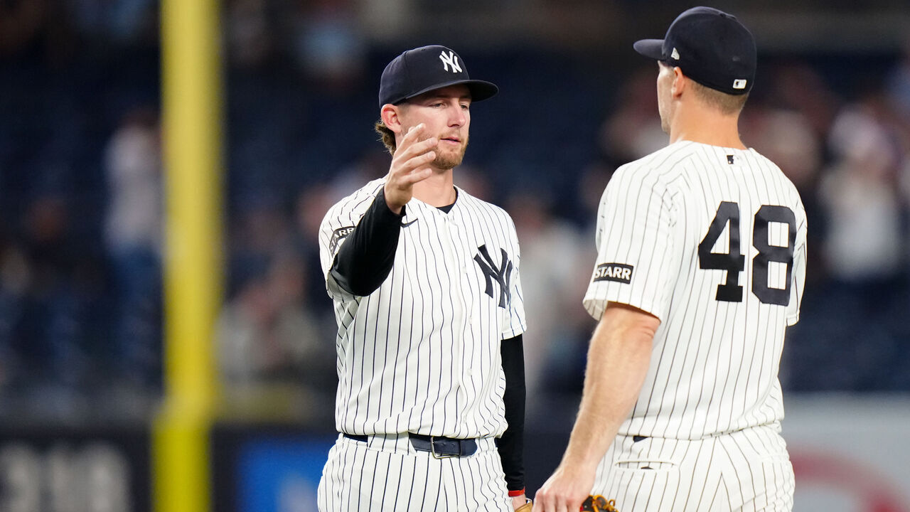 NEW YORK, NY - JUNE 17: Ryan McMahon #19 and Paul Goldschmidt #48 of the New York Yankees celebrate after winning the game between the Chicago White Sox and the New York Yankees at Yankee Stadium on Wednesday, June 17, 2026 in New York, New York.
