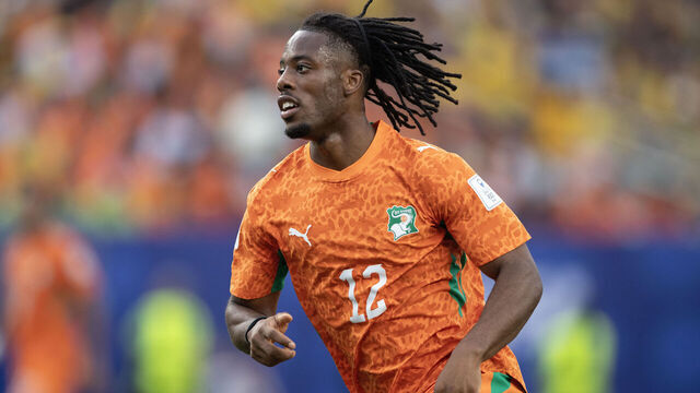 PHILADELPHIA, PENNSYLVANIA - JUNE 14: Elye Wahi of Cote d'Ivoire in action during the FIFA World Cup 2026 Group E match between Cote D'Ivoire and Ecuador at Philadelphia Stadium on June 14, 2026 in Philadelphia, United States.