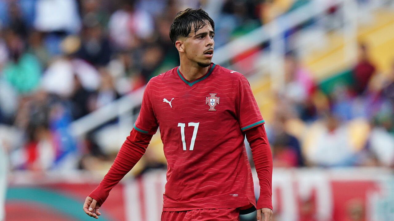 ESTORIL, PORTUGAL - JUNE 3: Afonso Moreira of Portugal during the U21 International Friendly match between Portugal and Northern Ireland at Estadio Antonio Coimbra da Mota on June 3, 2026 in Estoril, Portugal.