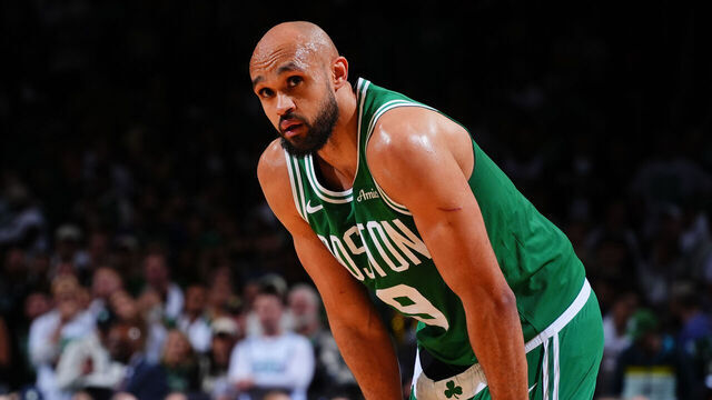 BOSTON, MA - MAY 2: Derrick White #9 of the Boston Celtics looks on during the game against the Philadelphia 76ers during Round One Game Seven of the 2026 NBA Playoffs on May 2, 2026 at TD Garden in Boston, Massachusetts. NOTE TO USER: User expressly acknowledges and agrees that, by downloading and/or using this Photograph, user is consenting to the terms and conditions of the Getty Images License Agreement. Mandatory Copyright Notice: Copyright 2026 NBAE