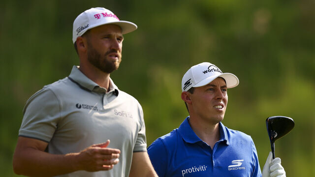 OAKMONT, PENNSYLVANIA - JUNE 12: Wyndham Clark of the United States (L) and Matt Fitzpatrick of England walk off the seventh tee during the first round of the 125th U.S. OPEN at Oakmont Country Club on June 12, 2025 in Oakmont, Pennsylvania.