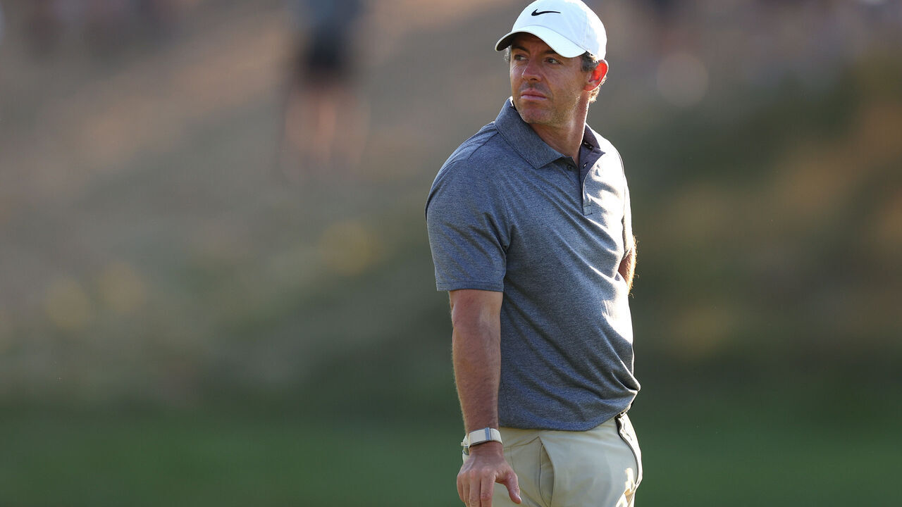 SOUTHAMPTON, NEW YORK - JUNE 19: Rory McIlroy of Northern Ireland looks on from the 18th green during the second round of the 126th U.S. OPEN at Shinnecock Hills Golf Club on June 19, 2026 in Southampton, New York.