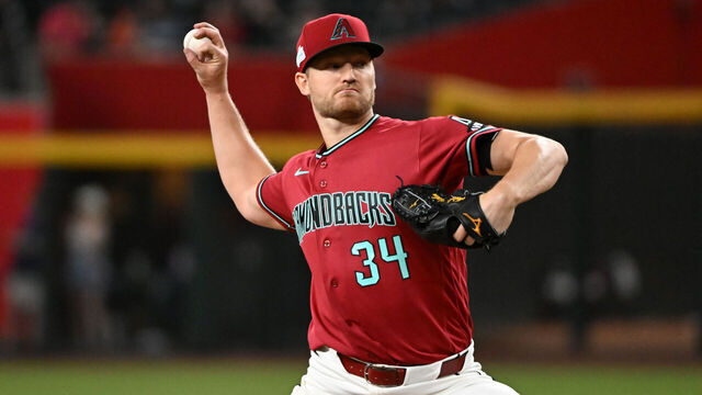PHOENIX, ARIZONA - JUNE 07: Michael Soroka #34 of the Arizona Diamondbacks delivers a pitch against the Washington Nationals at Chase Field on June 07, 2026 in Phoenix, Arizona.