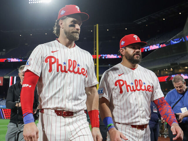 Bryce Harper bats for the Philadelphia Phillies during their game against the New York Mets on June 20, 2026.
