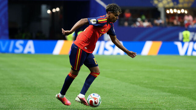 ATLANTA, GEORGIA - JUNE 15: Lamine Yamal #19 of Spain in action during the FIFA World Cup 2026 Group H match between Spain and Cabo Verde at Atlanta Stadium on June 15, 2026 in Atlanta, Georgia.