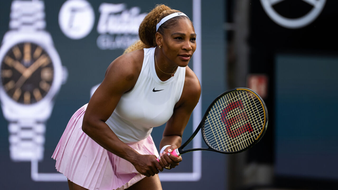 BERLIN, GERMANY - JUNE 16: Serena Williams of the United States in action with partner Karolina Muchova of the Czech Republic against Giuliana Olmos of Mexico and Erin Routliffe of New Zealand in the first round of doubles on Day Two of the 2026 Berlin Tennis Open at LTTC Rot-Weiß e.V. on June 16, 2026 in Berlin, Germany