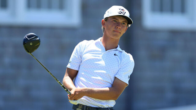 SOUTHAMPTON, NEW YORK - JUNE 20: Amateur Miles Russell of the United States tees off during the third round of the 126th U.S. OPEN at Shinnecock Hills Golf Club on June 20, 2026 in Southampton, New York.