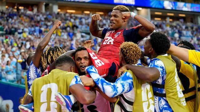 Miami, United States - June 21: Helio Varela of Cabo Verde celebrates after scoring his team's second goal with teammates during the FIFA World Cup 2026 Group H match between Uruguay and Cabo Verde at Miami Stadium on June 21, 2026 in Miami, United States.