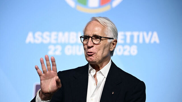 The newly elected President of the Italian Football Federation (FIGC), Giovanni Malago, gives a press conference after his election in Rome on June 22, 2026.