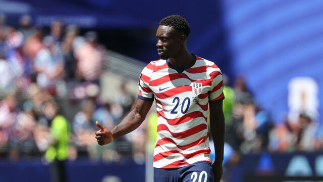 SEATTLE, WASHINGTON - JUNE 19: Folarin Balogun #20 of United States gestures during the FIFA World Cup 2026 Group D match between USA and Australia at Seattle Stadium on June 19, 2026 in Seattle, Washington.