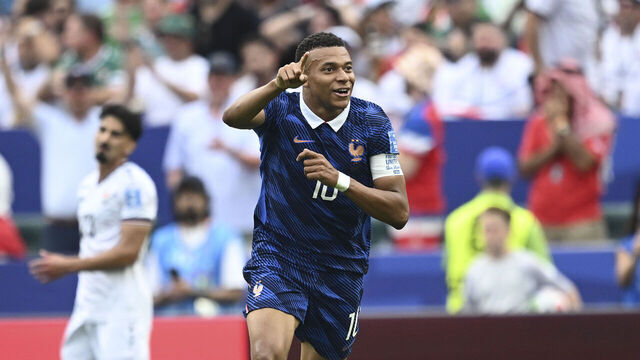 PHILADELPHIA, PENNSYLVANIA - JUNE 22: Kylian Mbappe #10 of France celebrates scoring his team's first goal during the FIFA World Cup 2026 Group I match between France and Iraq at Philadelphia Stadium on June 22, 2026 in Philadelphia, Pennsylvania.
