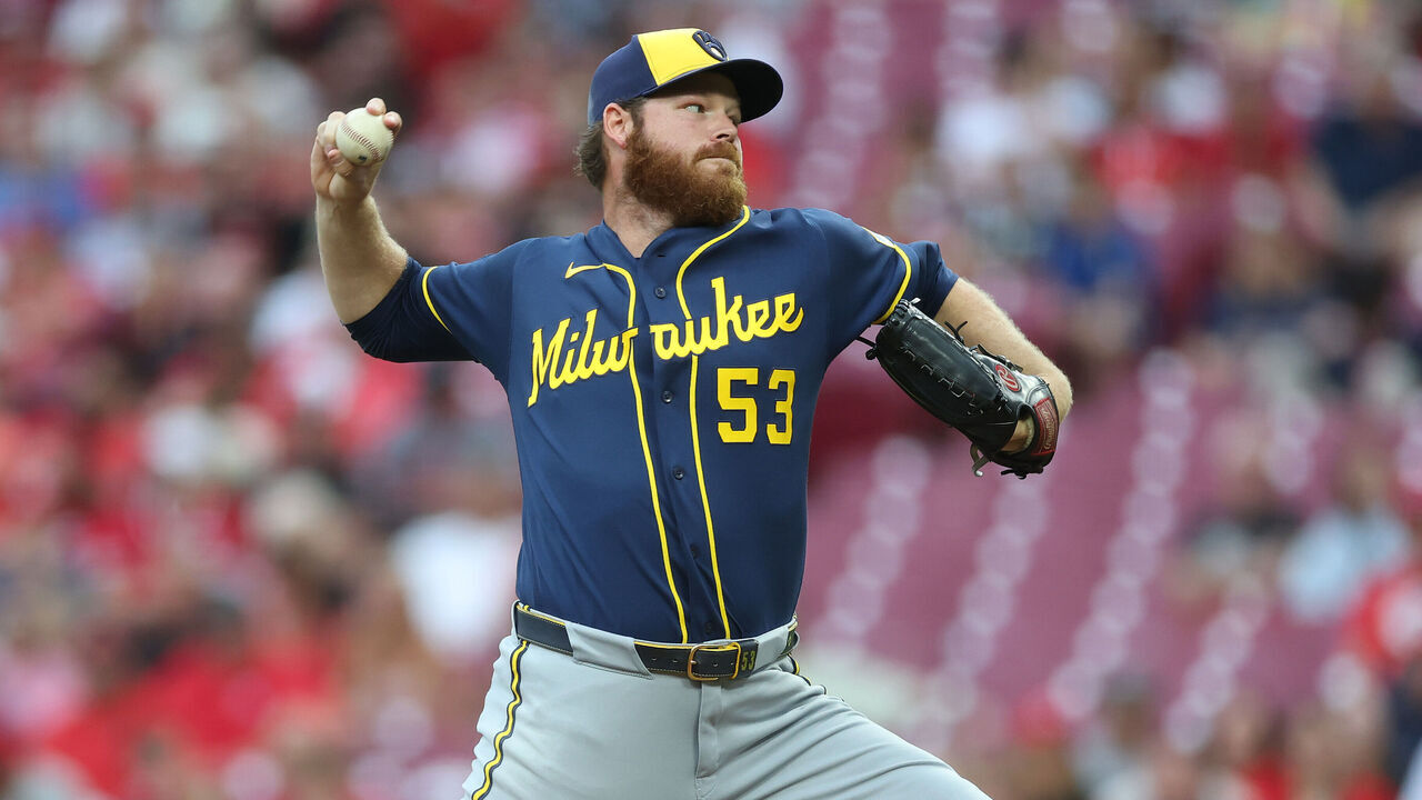 CINCINNATI, OHIO - JUNE 22: Brandon Woodruff #53 of the Milwaukee Brewers throws a pitch against the Cincinnati Reds at Great American Ball Park on June 22, 2026 in Cincinnati, Ohio.