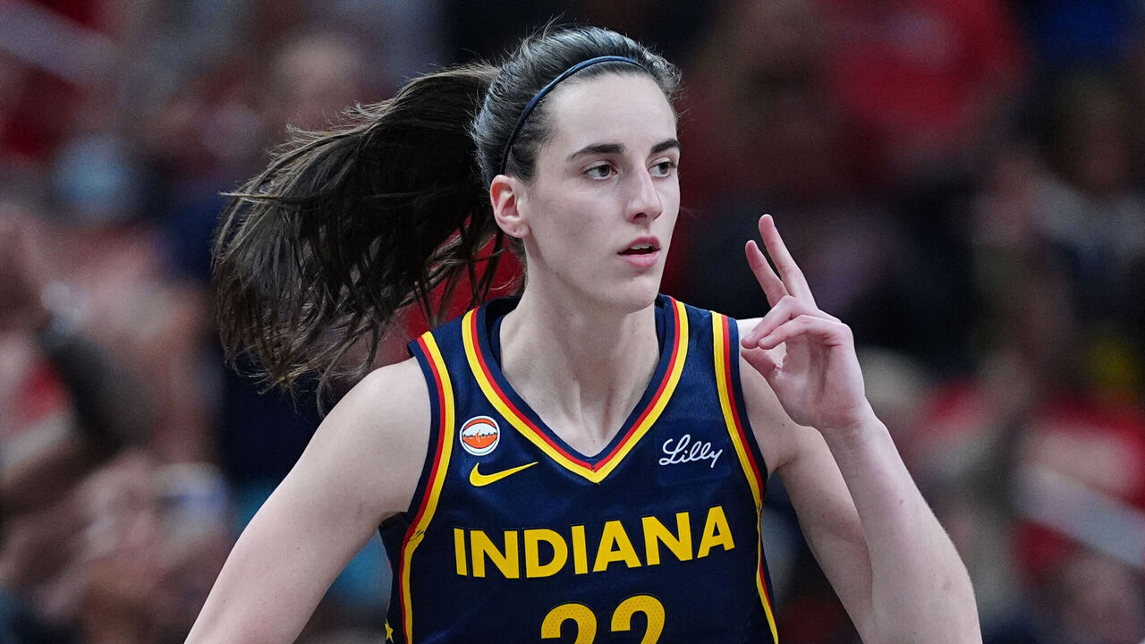 INDIANAPOLIS, IN - JUNE 22: Indiana Fever guard Caitlin Clark (22) reacts after making a 3 point shot against the Phoenix Mercury on June 22, 2026, at Gainbridge Fieldhouse in Indianapolis, Indiana.