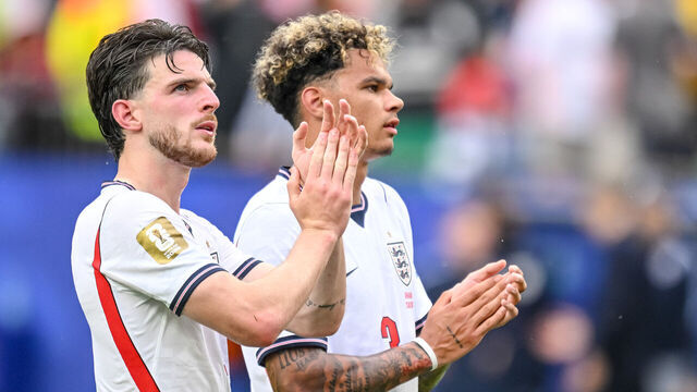 Boston, United States - June 23: Declan Rice of England and Nico O'Reilly of England gestures during the FIFA World Cup 2026 Group L match between England and Ghana at Boston Stadium on June 23, 2026 in Boston, United States.