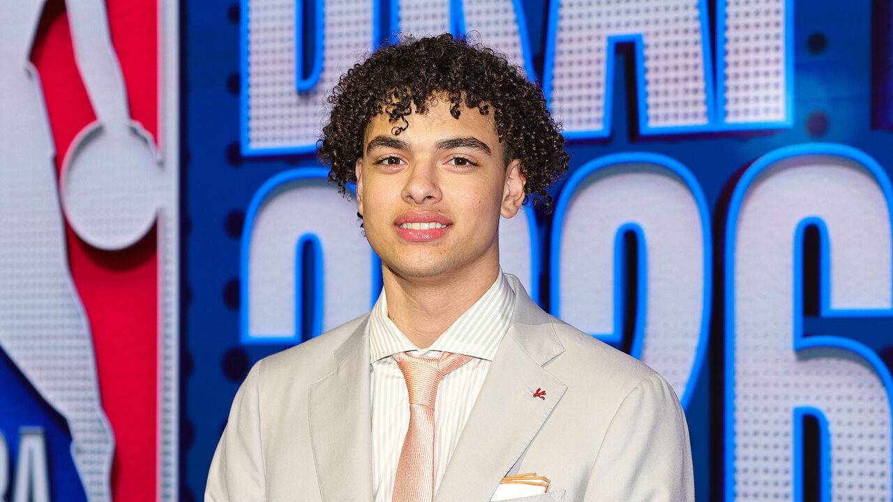 NEW YORK, NEW YORK - JUNE 23: Keaton Wagler poses on the red carpet prior to Round One of the 2026 NBA Draft at Barclays Center on June 23, 2026 in New York City.
