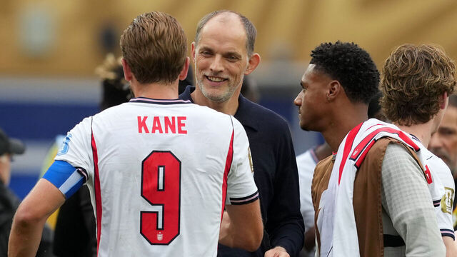 England manager Thomas Tuchel and Harry Kane after the FIFA World Cup match at the Boston Stadium. Picture date: Tuesday June 23, 2026.