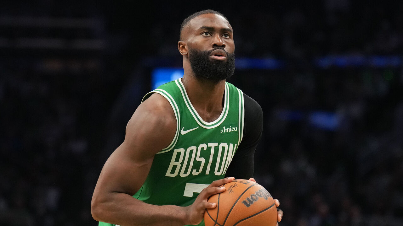 BOSTON, MA - MAY 2: Jaylen Brown #7 of the Boston Celtics shoots a free throw during the game against the Philadelphia 76ers during Round One Game Seven of the 2026 NBA Playoffs on May 2, 2026 at TD Garden in Boston, Massachusetts. NOTE TO USER: User expressly acknowledges and agrees that, by downloading and/or using this Photograph, user is consenting to the terms and conditions of the Getty Images License Agreement. Mandatory Copyright Notice: Copyright 2026 NBAE