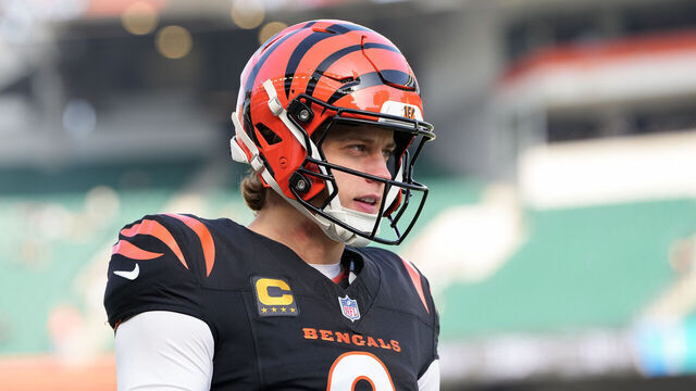 CINCINNATI, OHIO - JANUARY 04: Joe Burrow #9 of the Cincinnati Bengals warms up before the game against the Cleveland Browns at Paycor Stadium on January 04, 2026 in Cincinnati, Ohio.