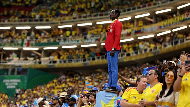 ZAPOPAN, MEXICO - JUNE 23: Congo DR fan Michel Nkuka Mboladinga, also known as Lumumba Vea, is seen before the FIFA World Cup 2026 Group K match between Colombia and Congo DR at Guadalajara Stadium on June 23, 2026 in Zapopan, Mexico.