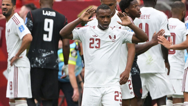 VANCOUVER, CANADA - JUNE 18: Assim Madibo of Qatar shocked after the injury to Ismael Kone of Canada during the World Cup match between Canada v Qatar at the Vancouver Stadium on June 18, 2026 in Vancouver Canada