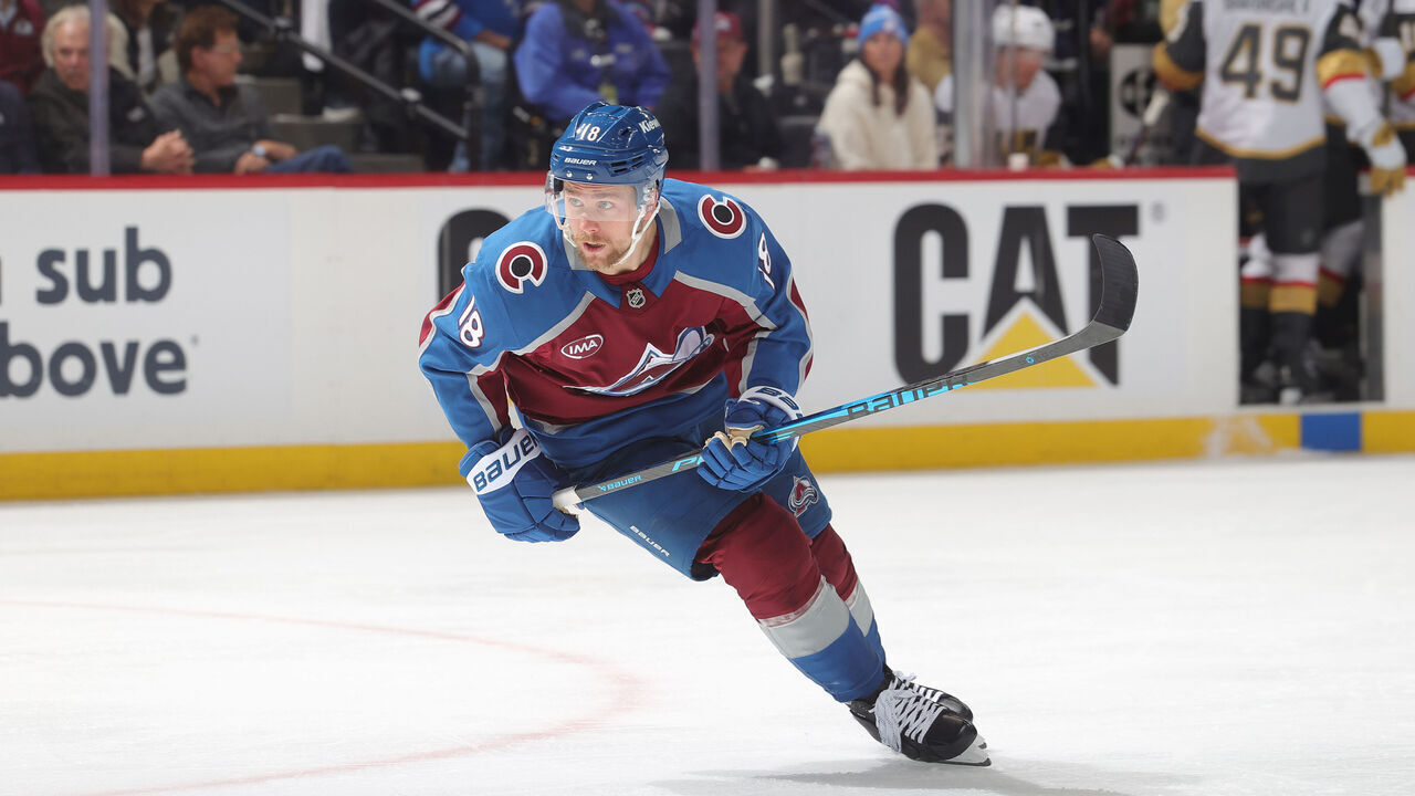 DENVER, COLORADO - MAY 20: Jack Drury #18 of the Colorado Avalanche skates against the Vegas Golden Knights in Game One of the Western Conference Final of the 2026 Stanley Cup Playoffs at Ball Arena on May 20, 2026 in Denver, Colorado.