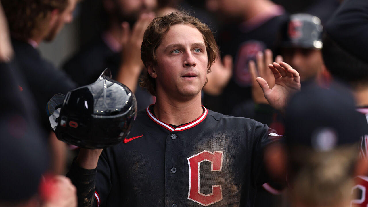 CHICAGO, ILLINOIS - JUNE 24: Petey Halpin #0 of the Cleveland Guardians celebrates scoring during the sixth inning against the Chicago White Sox at Rate Field on June 24, 2026 in Chicago, Illinois.