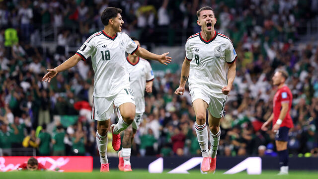 MEXICO CITY, MEXICO - JUNE 24: Alvaro Fidalgo #8 of Mexico celebrates with teammate Obed Vargas #18 after scoring his team's third goal during the FIFA World Cup 2026 Group A match between Czechia and Mexico at Mexico City Stadium on June 24, 2026 in Mexico City, Mexico.