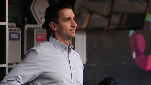 CINCINNATI, OHIO - SEPTEMBER 05: New York Mets President of Baseball Operations David Stearns looks from the dugout during batting practice before the game against the Cincinnati Reds at Great American Ball Park on September 05, 2025 in Cincinnati, Ohio.