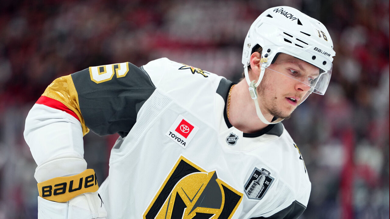 RALEIGH, NORTH CAROLINA - JUNE 04: Pavel Dorofeyev #16 of the Vegas Golden Knights warms up before to Game Two of the 2026 Stanley Cup Final against the Carolina Hurricanes at Lenovo Center on June 04, 2026 in Raleigh, North Carolina.