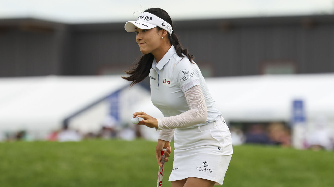 CHASKA, MN - JUNE 26: Ina Yoon reacts after making her putt on the 18th hole during the second round of the KPMG Women's PGA Championship at Hazeltine National Golf Club on Friday, June 26, 2026 in Chaska, Minnesota.