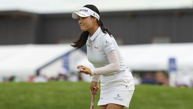 CHASKA, MN - JUNE 26: Ina Yoon reacts after making her putt on the 18th hole during the second round of the KPMG Women's PGA Championship at Hazeltine National Golf Club on Friday, June 26, 2026 in Chaska, Minnesota.