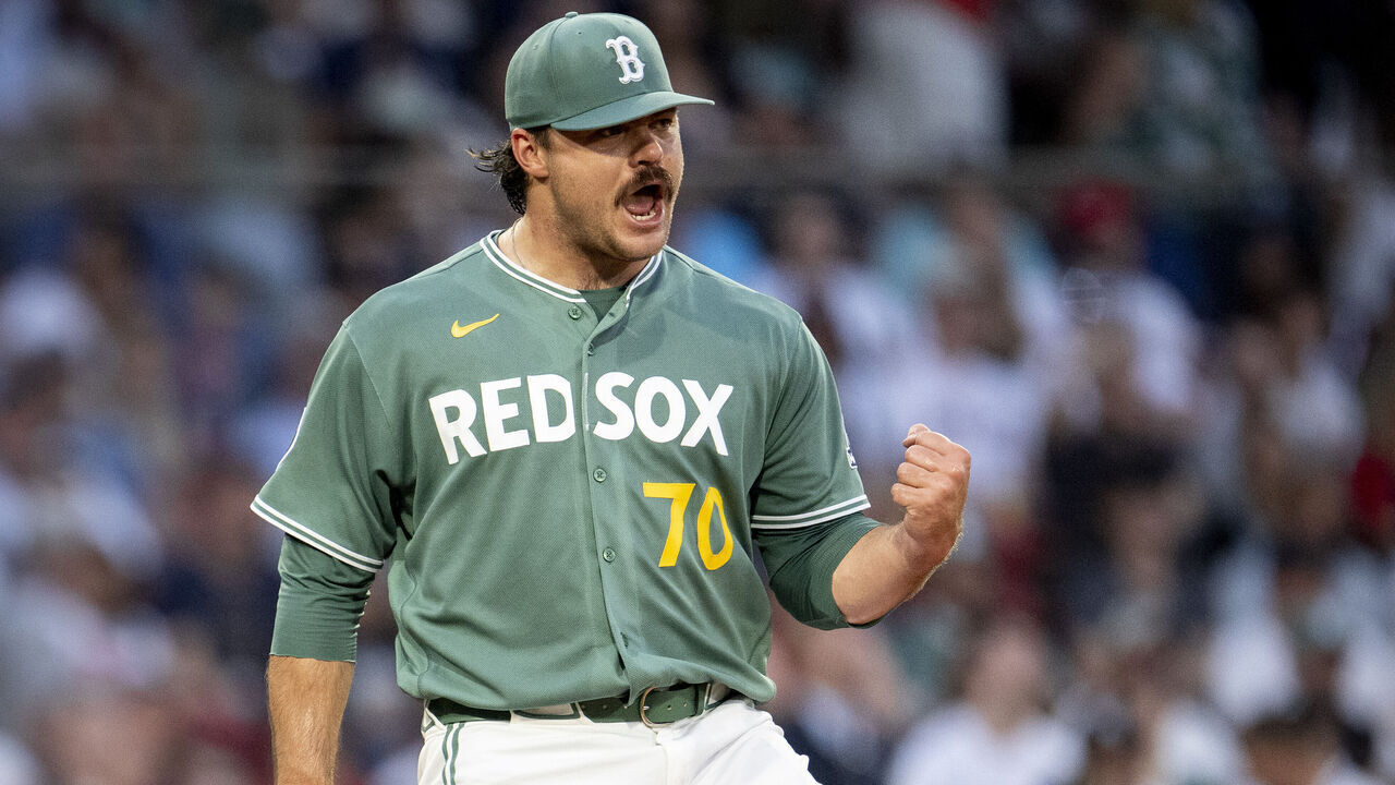 BOSTON, MASSACHUSETTS - JUNE 26: Payton Tolle #70 of the Boston Red Sox reacts during the fourth inning of a game against the New York Yankees on June 26, 2026 at Fenway Park in Boston, Massachusetts.
