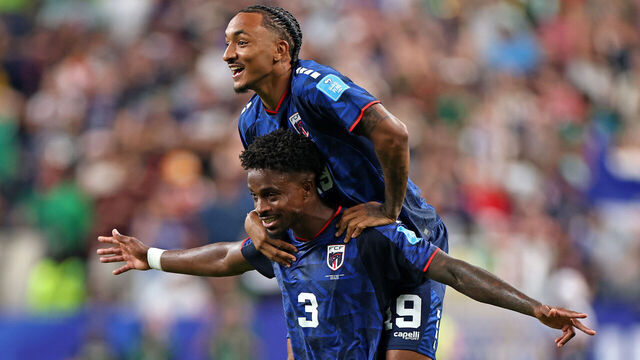 HOUSTON, TEXAS - JUNE 26: Diney Borges #3 and Dailon Livramento #19 of Cabo Verde celebrate after the 0-0 draw during the FIFA World Cup 2026 Group H match between Cabo Verde and Saudi Arabia at Houston Stadium on June 26, 2026 in Houston, Texas.