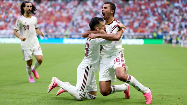 ZAPOPAN, MEXICO - JUNE 26: Alejandro Baena of Spain celebrates after scoring their side's first goal with his teammate Rodri Hernandez during the FIFA World Cup 2026 Group H match between Uruguay and Spain at Guadalajara Stadium on June 26, 2026 in Zapopan, Mexico.