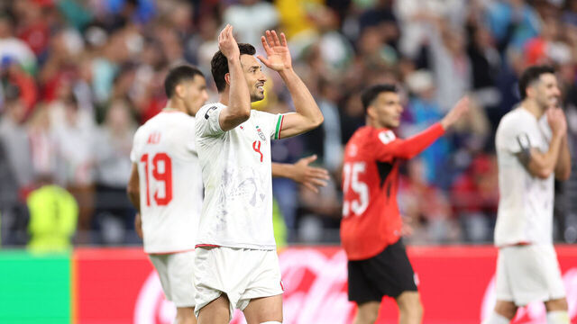 SEATTLE, WASHINGTON - JUNE 26: Shoja Khalilzadeh #4 of IR Iran reacts after scoring a goal that was ruled offside following a VAR review during the FIFA World Cup 2026 Group G match between Egypt and IR Iran at Seattle Stadium on June 26, 2026 in Seattle, Washington.