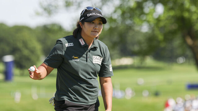 CHASKA, MN - JUNE 27: Haeran Ryu waves to the fans after her putt on the 18th green during the third round of the KPMG Women's PGA Championship at Hazeltine National Golf Club on Saturday, June 27, 2026 in Chaska, Minnesota.