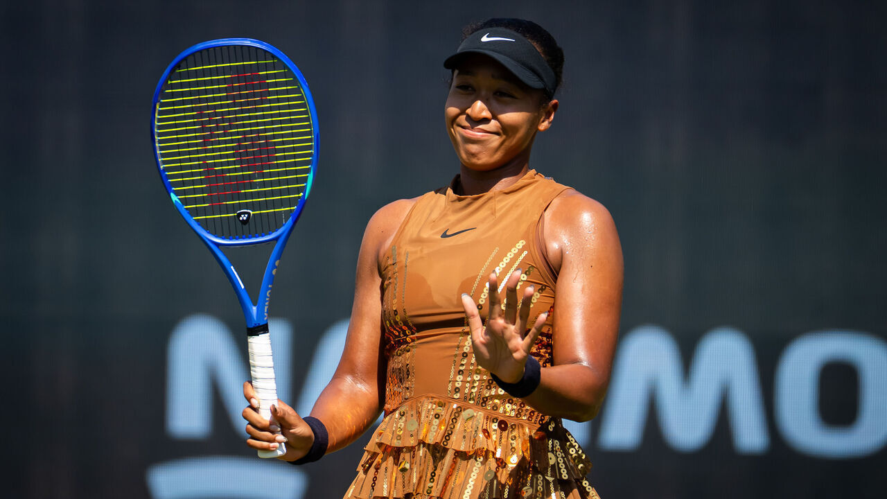 BAD HOMBURG, GERMANY - JUNE 27: Naomi Osaka of Japan in action against Karolina Muchova of the Czech Republic in the singles final on Day Seven of the Bad Homburg Open on June 27, 2026 in Bad Homburg, Germany