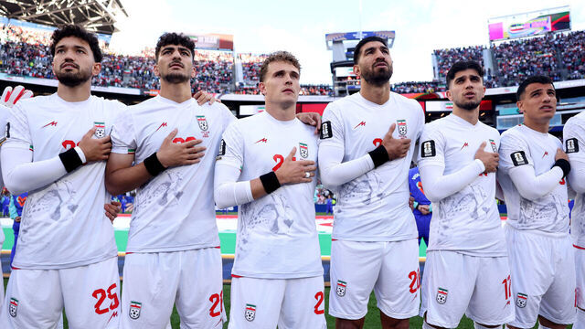 SEATTLE, WASHINGTON - JUNE 26: IR Iran players stand for the national anthem before the FIFA World Cup 2026 Group G match between Egypt and IR Iran at Seattle Stadium on June 26, 2026 in Seattle, Washington.