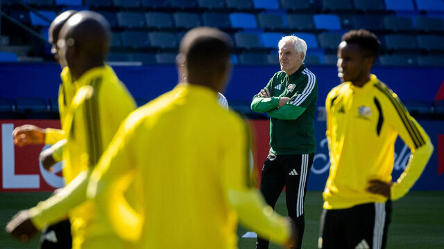 South Africa's Belgian head coach Hugo Broos attend a training session at Carson Sports Park, Carson, south of Los Angeles on June 27, 2026.