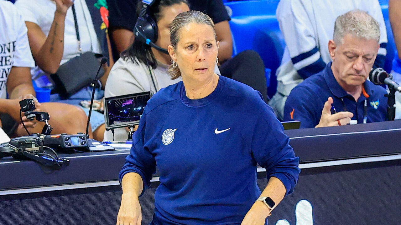 ARLINGTON, TX - JUNE 28: Minnesota Lynx head coach Cheryl Reeve reacts after a call during the WNBA game between the Dallas Wings and the Minnesota Lynx on June 28, 2026, at College Park Center in Arlington, TX.