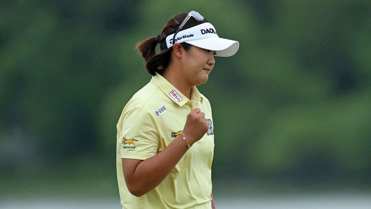 CHASKA, MINNESOTA - JUNE 28: Haeran Ryu of South Korea reacts to her putt on the 16th green during the final round of the KPMG Women's PGA Championship 2026 at Hazeltine National Golf Club on June 28, 2026 in Chaska, Minnesota.