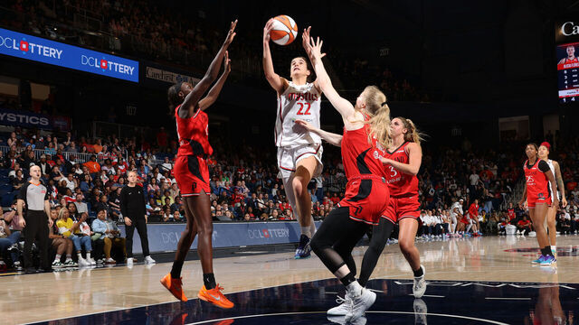 WASHINGTON, D.C. - JUNE 28: Sonia Citron #22 of the Washington Mystics drives to the basket during the game against the Portland Fire on June 28, 2026 at Entertainment and Sports Arena in Washington, D.C. Mandatory Copyright Notice: Copyright 2026 NBAE