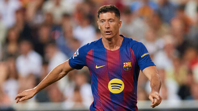 Robert Lewandowski of FC Barcelona looks on during the LaLiga EA Sports match between Valencia CF and FC Barcelona at Mestalla Stadium in Valencia, Spain, on May 23, 2026.