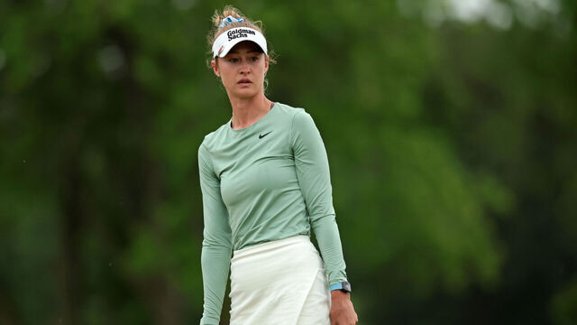 CHASKA, MINNESOTA - JUNE 28: Nelly Korda of the United States reacts on the 18th green during the final round of the KPMG Women's PGA Championship 2026 at Hazeltine National Golf Club on June 28, 2026 in Chaska, Minnesota.