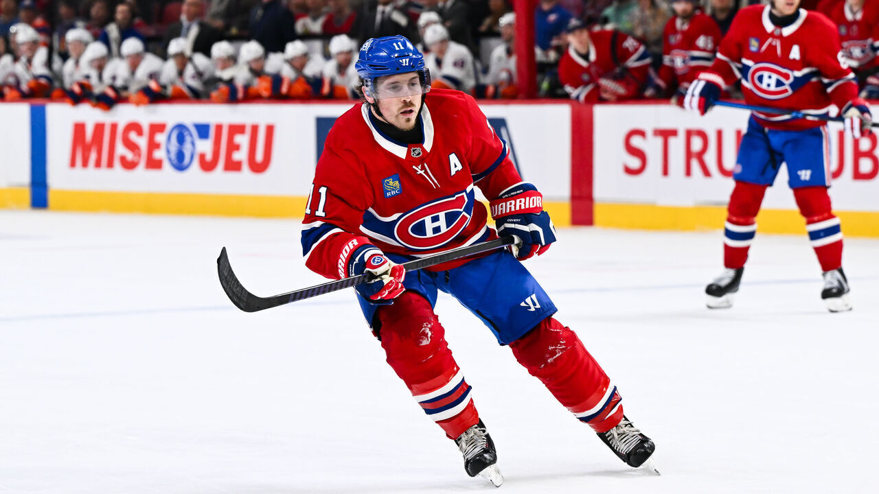 MONTREAL, CANADA - MARCH 21: Brendan Gallagher #11 of the Montréal Canadiens skates during the second period against the New York Islanders at the Bell Centre on March 21, 2026 in Montreal, Quebec, Canada. The Montréal Canadiens defeated the New York Islanders 7-3.