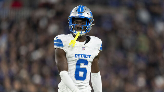 BALTIMORE, MARYLAND - SEPTEMBER 22: Terrion Arnold #6 of the Detroit Lions looks on during an NFL football game against the Baltimore Ravens at M&T Bank Stadium on September 22, 2025 in Baltimore, Maryland.